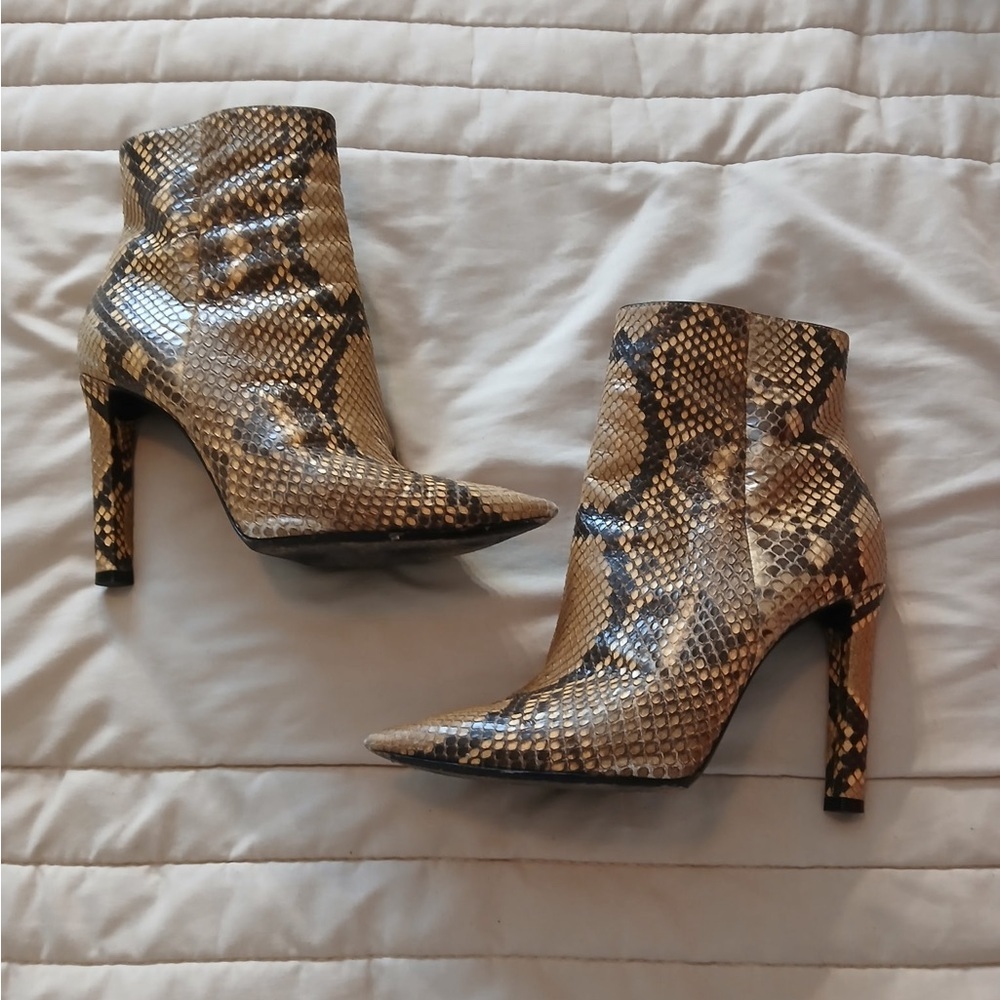 Saint Laurent Brown Snake Print Ankle Boots - Picture 2 of 6